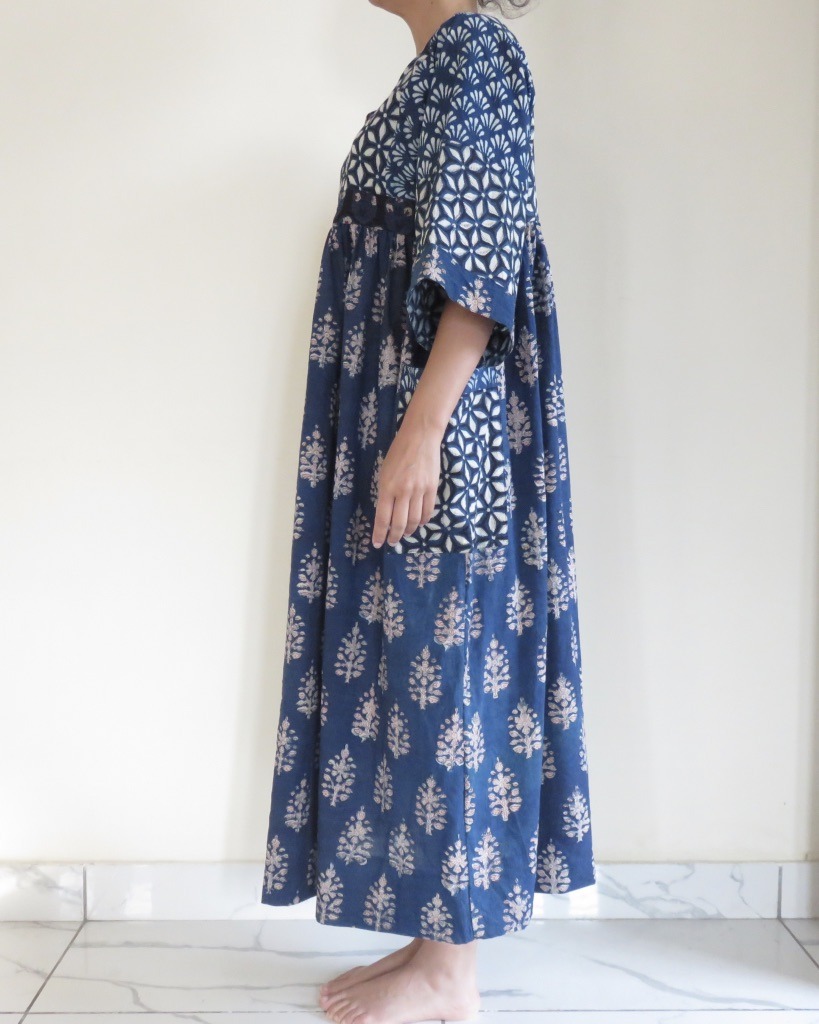 afghan patchwork dress indigo block print
