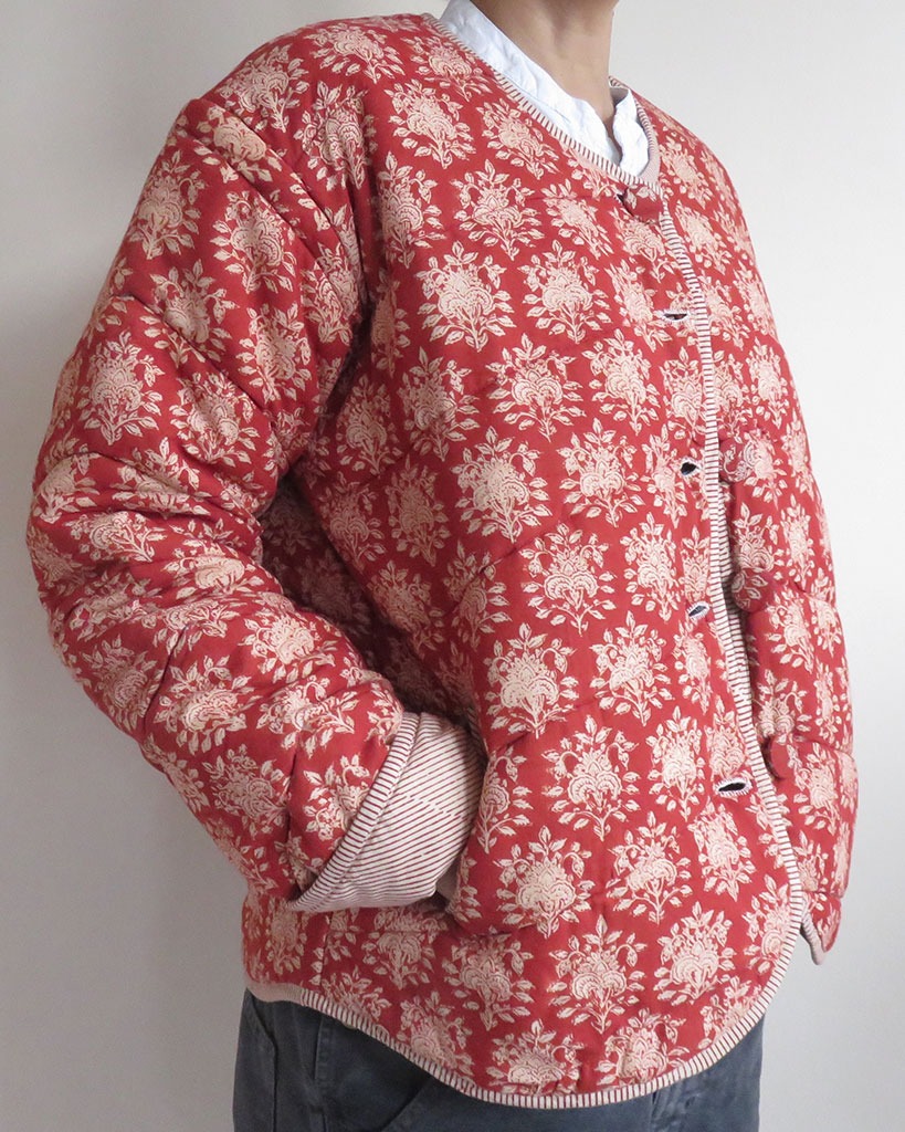 block print quilted cotton jacket red