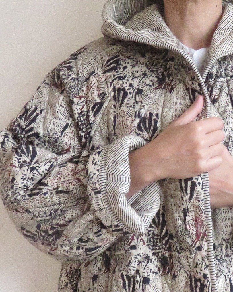 organic quilted block printed cotton coat