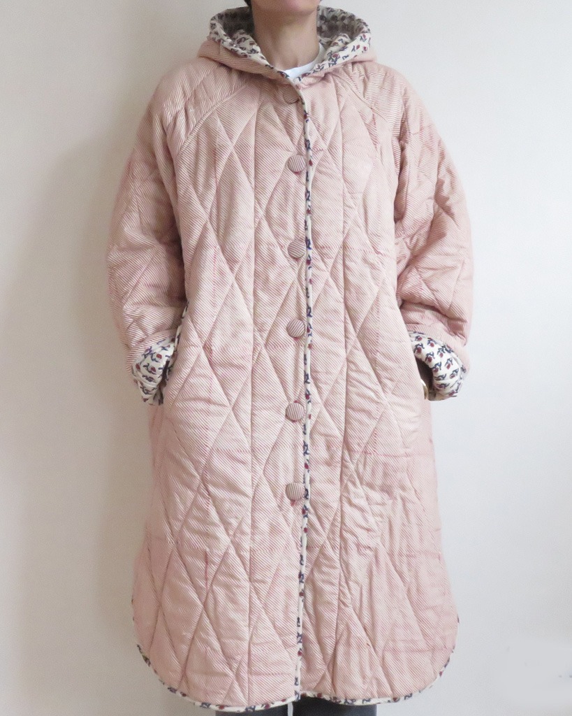organic quilted block printed cotton coat red stripe