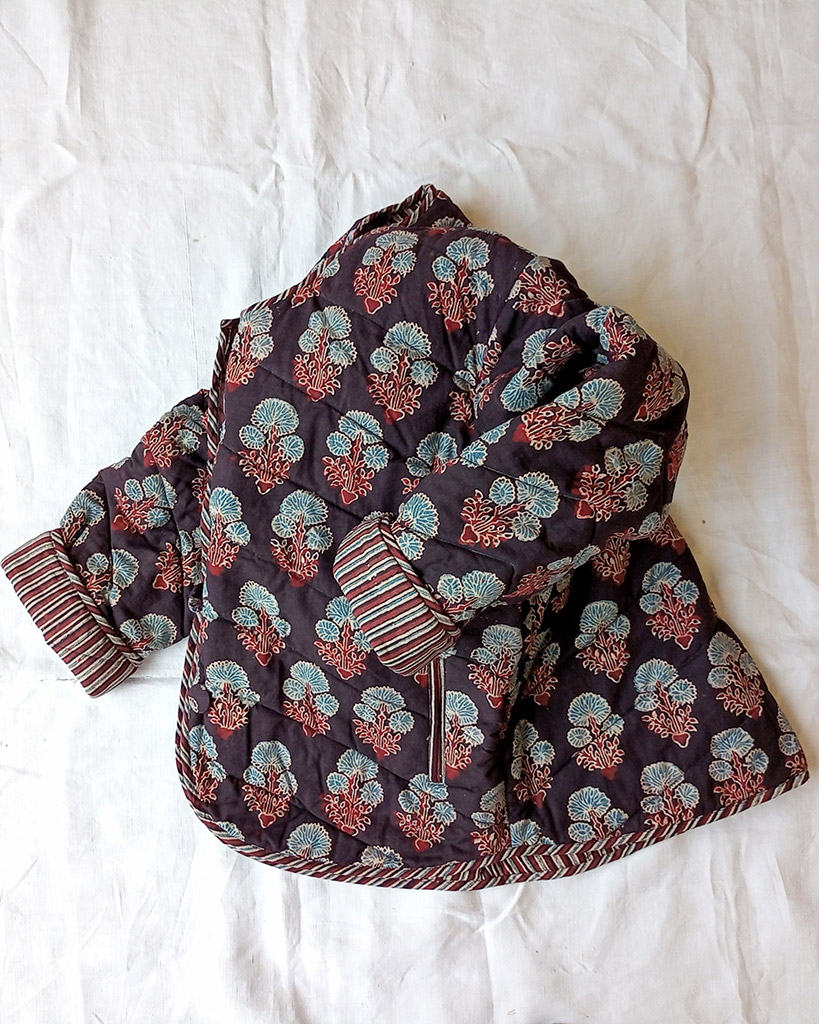 indian quilt block print jacket cotton conscious