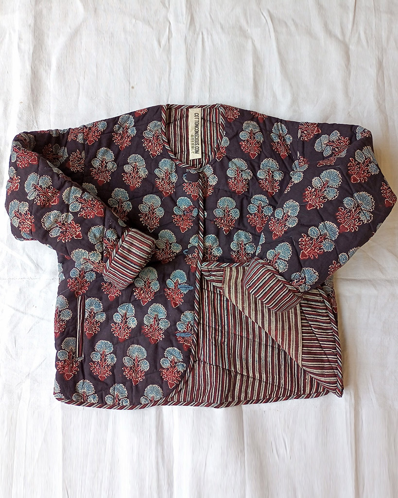 indian quilt block print jacket cotton conscious