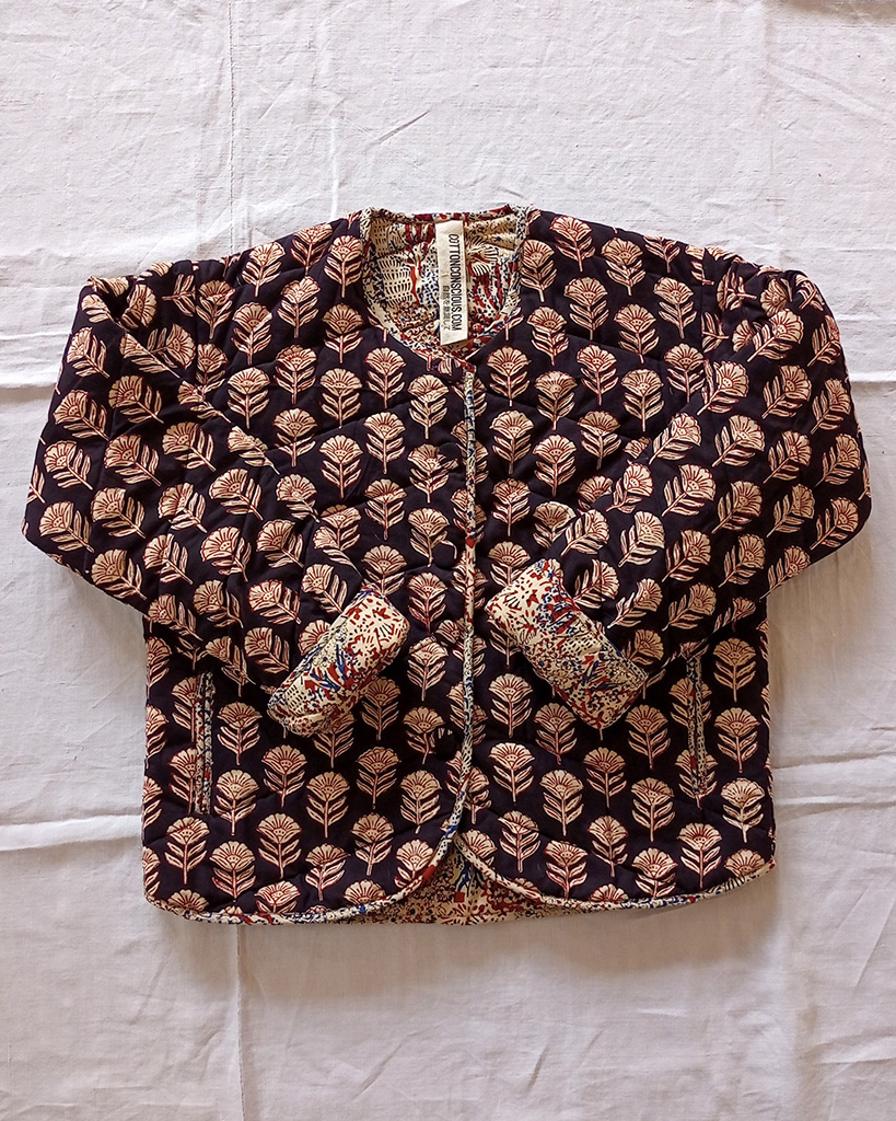 quilt block print jacket floral cotton