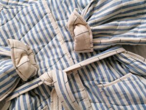 Chambray Quilted Kimono Jacket in Blue