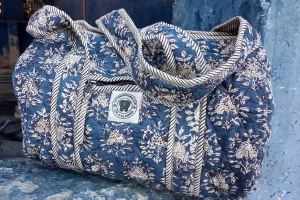 indigo block print bag handmade in rajasthan india in natural dyes