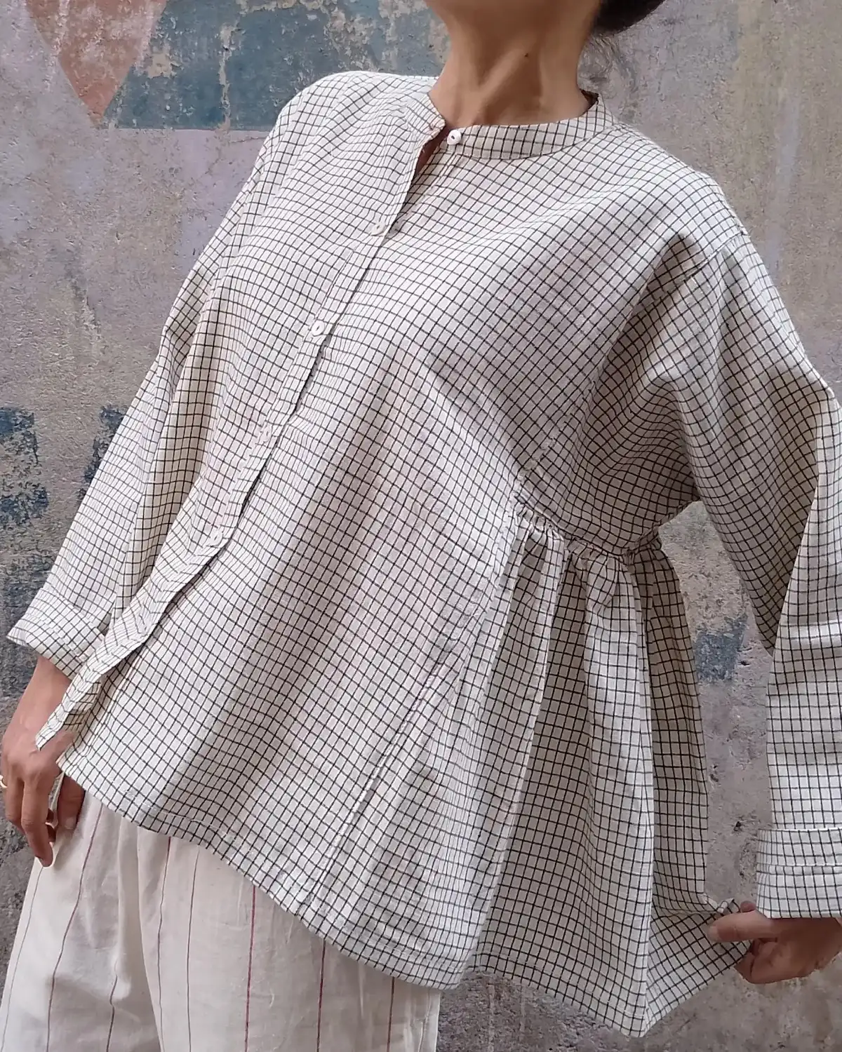 womens oversized organic cotton fan shirt black check