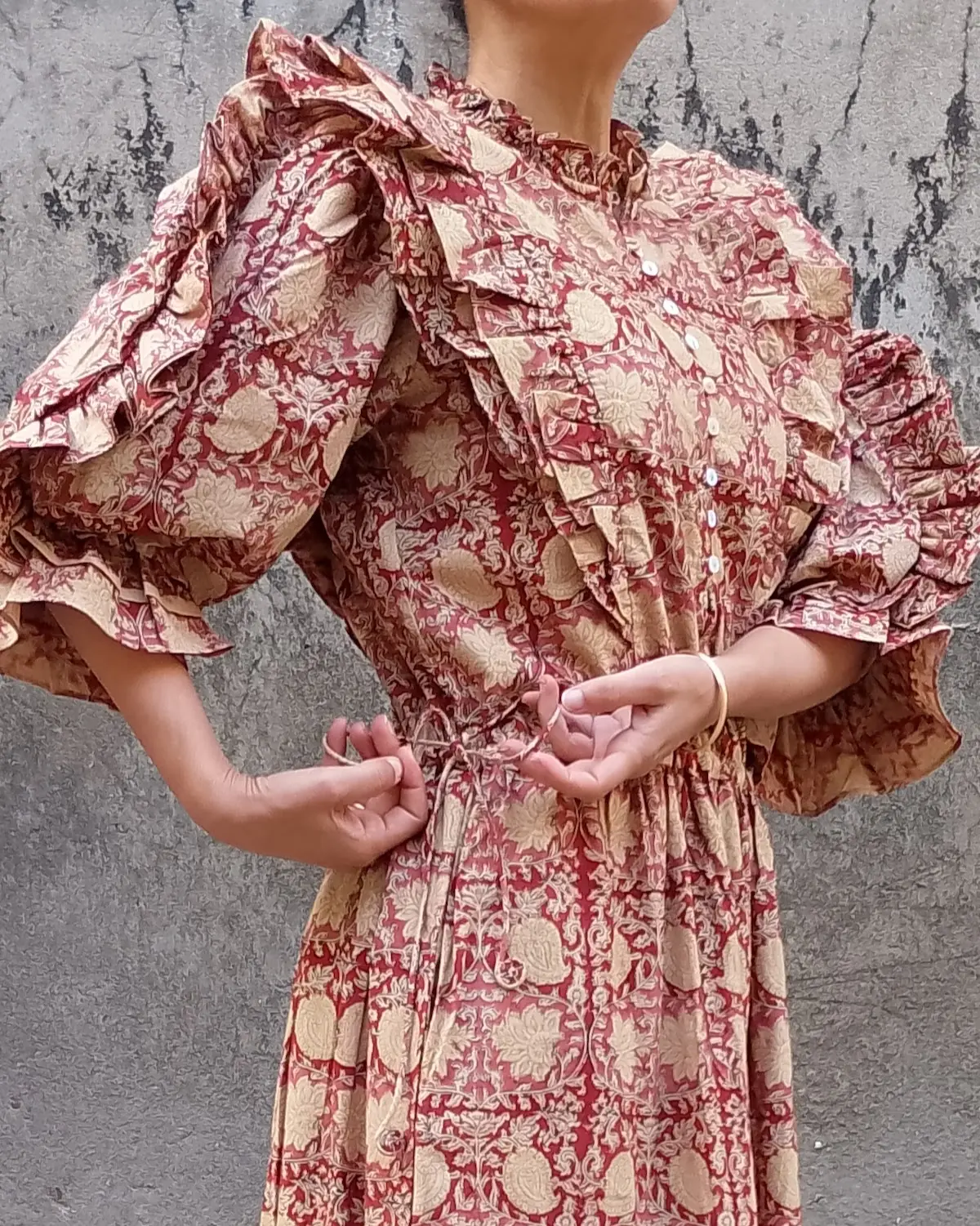 red floral hand block printed cotton maxi dress detail result