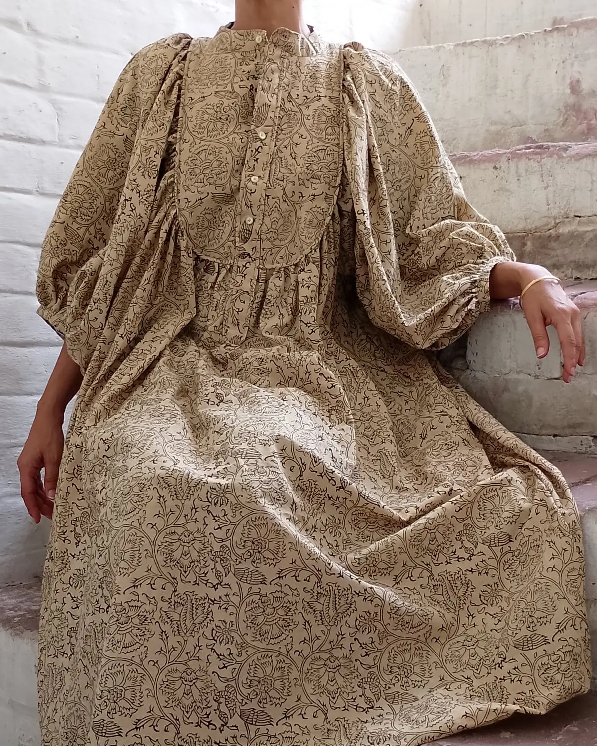 heritage indian floral block print organic cotton dress