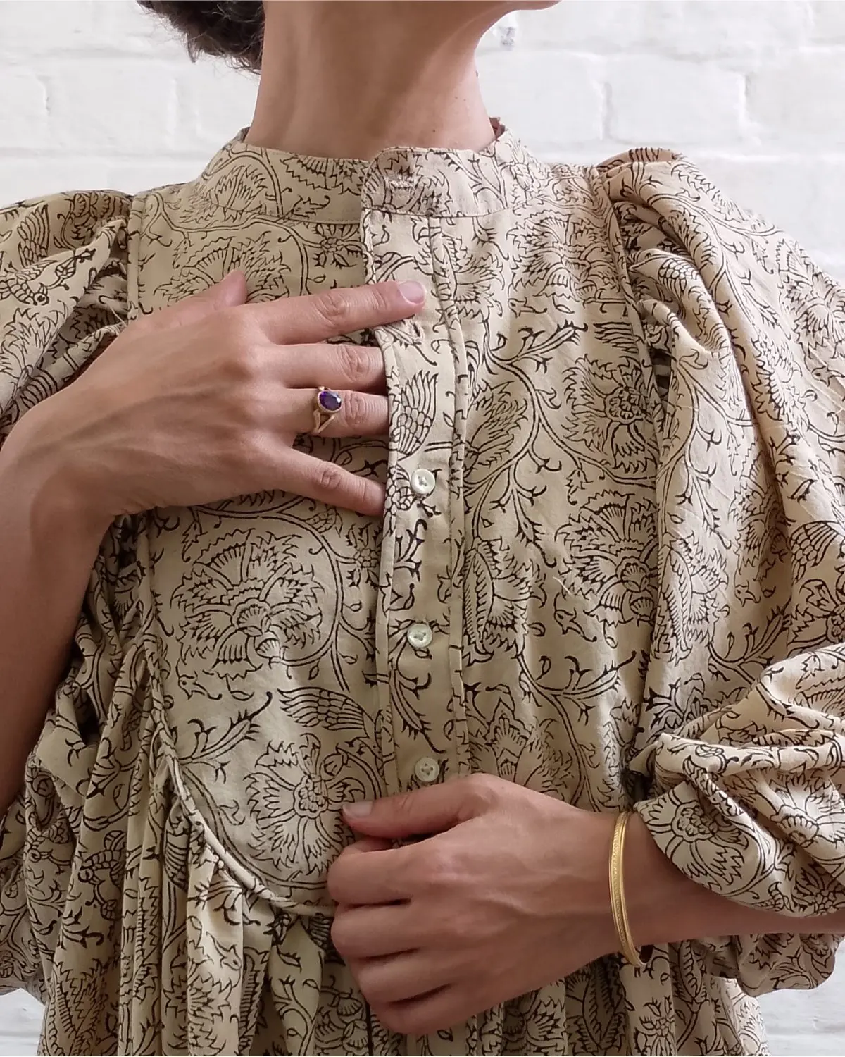 heritage indian floral block print organic cotton dress detail