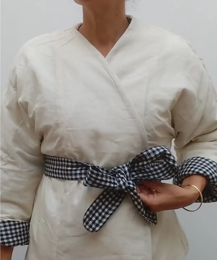 Organic cotton oversized quilted coat, black and white gingham, reversible