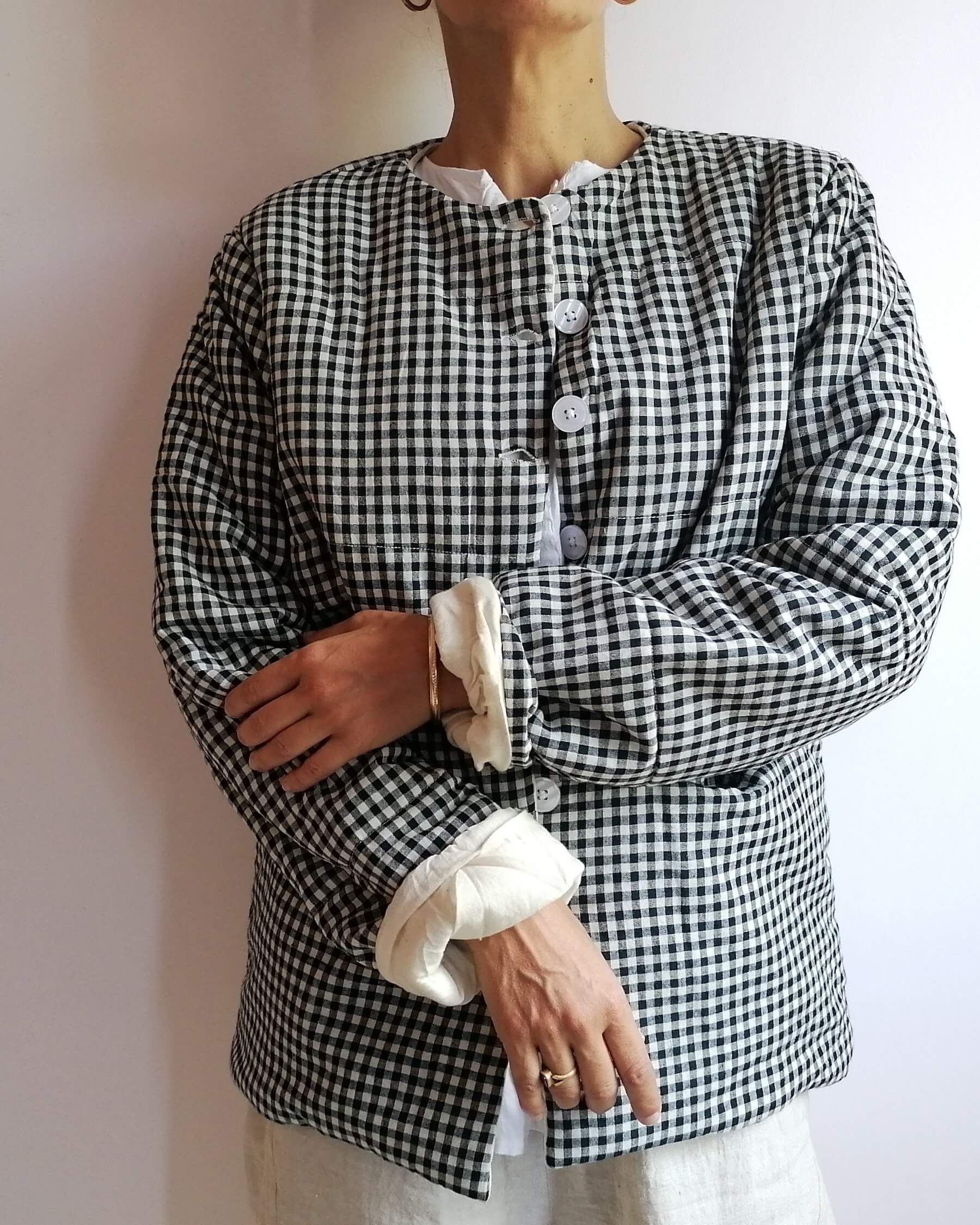 button jacket black gingham