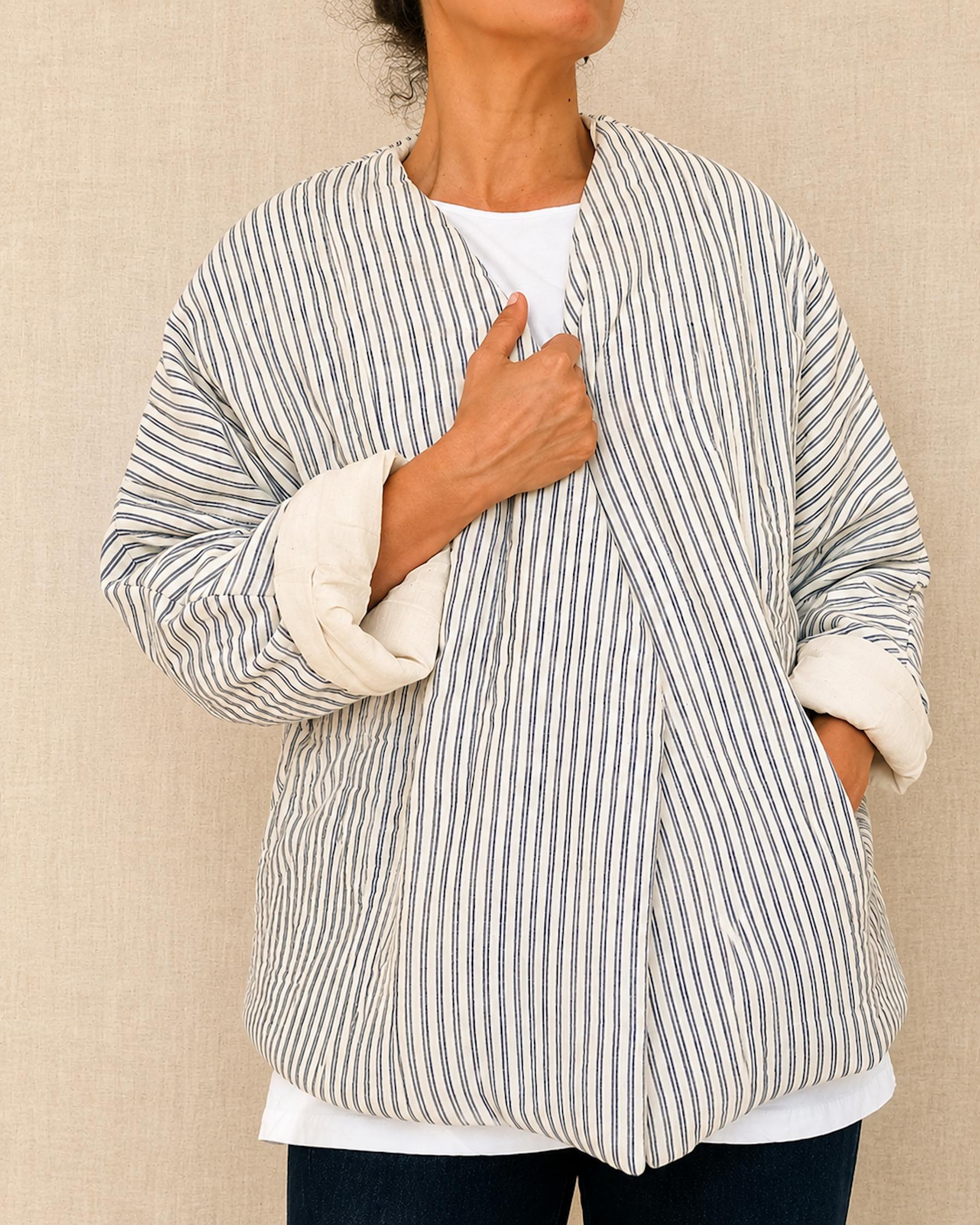 ticking stripe wrap jacket