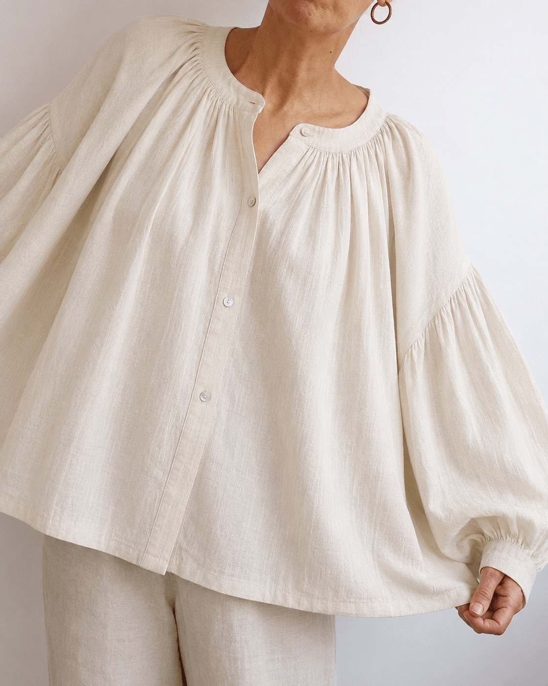 Handwoven Organic Cotton Gathered Shirt – Cream